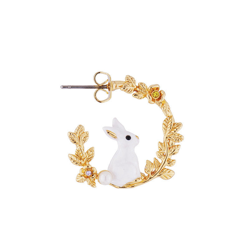 Cute White Rabbit & Wheat Ear Earrings | Whimsical Luxury