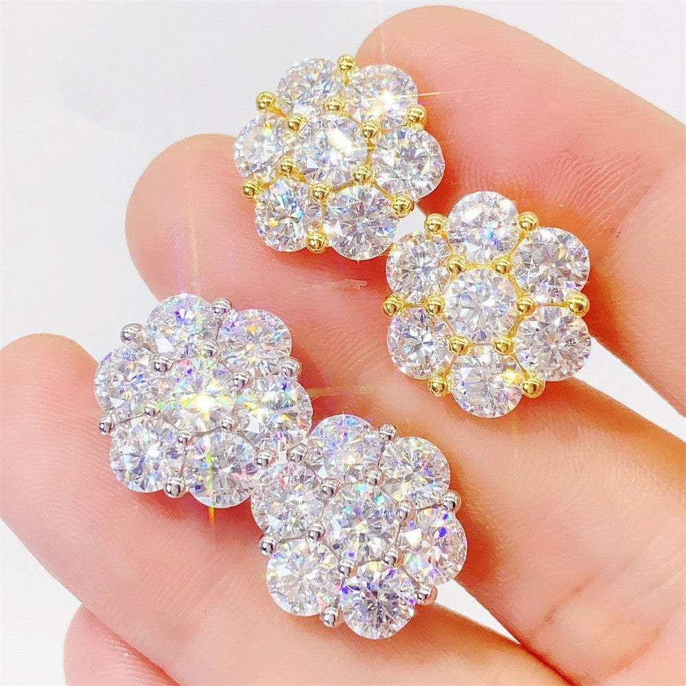 LuxeJewels™ BloomAura Moissanite Flower Earrings | Sterling Silver