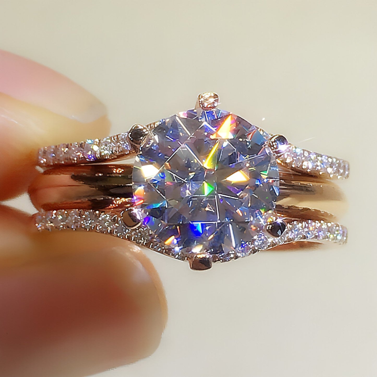 Versatile Elegance 18K Gold Moissanite Ring Duo | Stackable Luxury Set