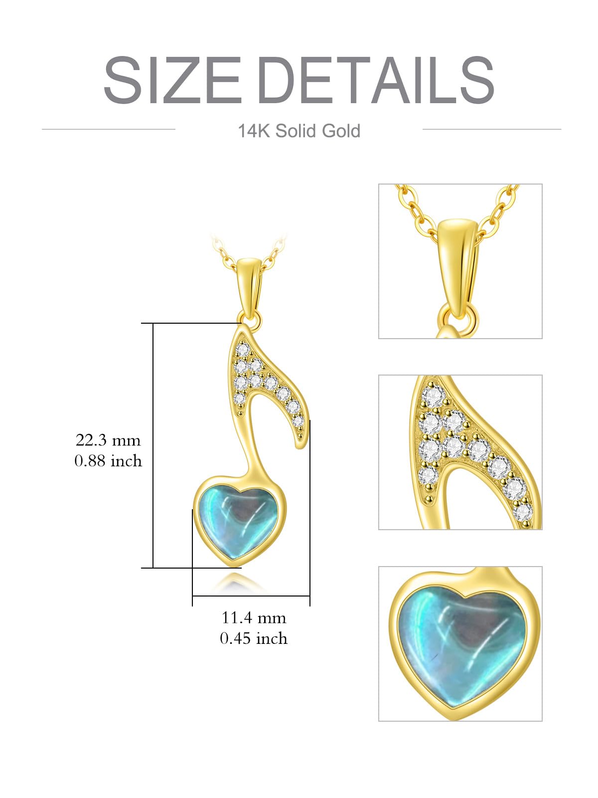 Mother's Day Jewelry Gifts 14K Solid Gold Teardrop/Music Note/Y Necklace Moonstone/Moss Agate/Opal Necklace Anniversary Birthday Gifts for Mom Women Her Girlfriend Sister