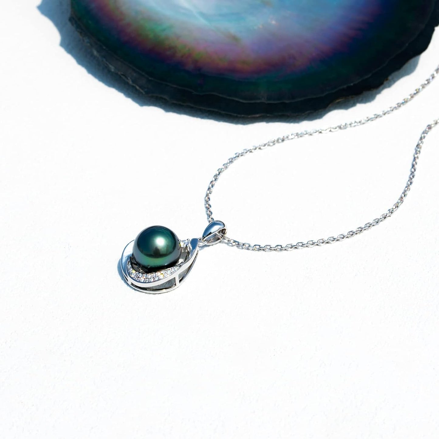 13mm Tahitian Black Pearl Necklace Pear Pendant Moissanite Sterling Silver Necklaces Birthday Anniversary Mothers Day Valentines Day Christmas Gifts for Mom Her Women - SM