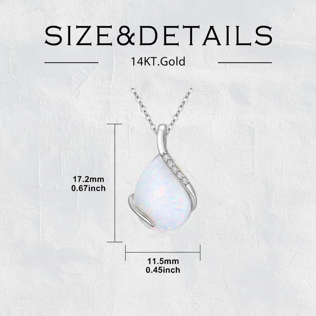 YDD 14K Solid Gold Gemstone Birthstone Necklaces for Women Dainty 2 Carat Pear Shaped Teardrop Gemstone Birthstone Pendant Anniversary Birthday Jewelry Gifts for Her 16"-18"
