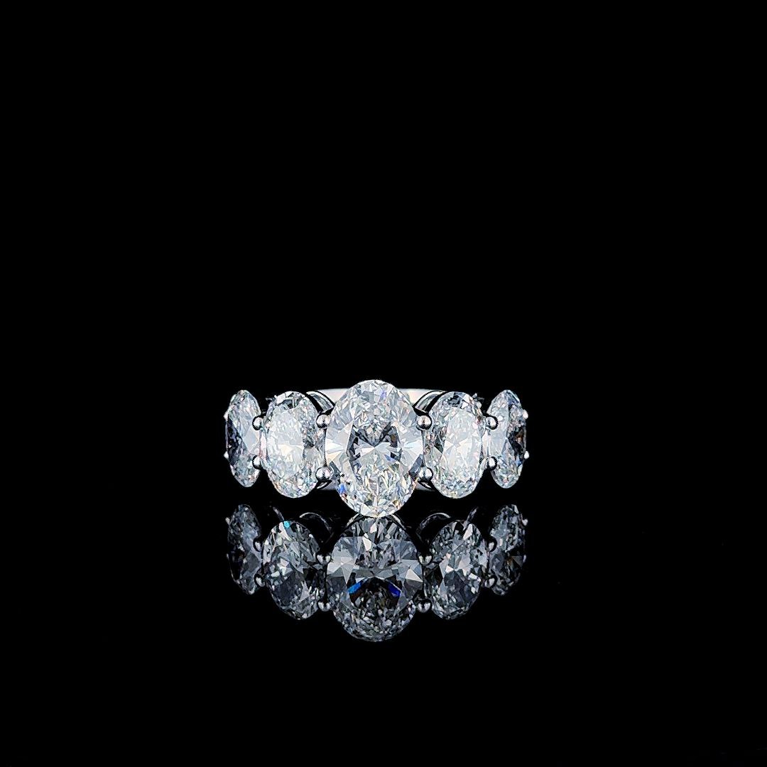 8.5ct Lab Diamond Ring | Oval Five Stone | IGI Certified VS+ DEF | 10K Gold