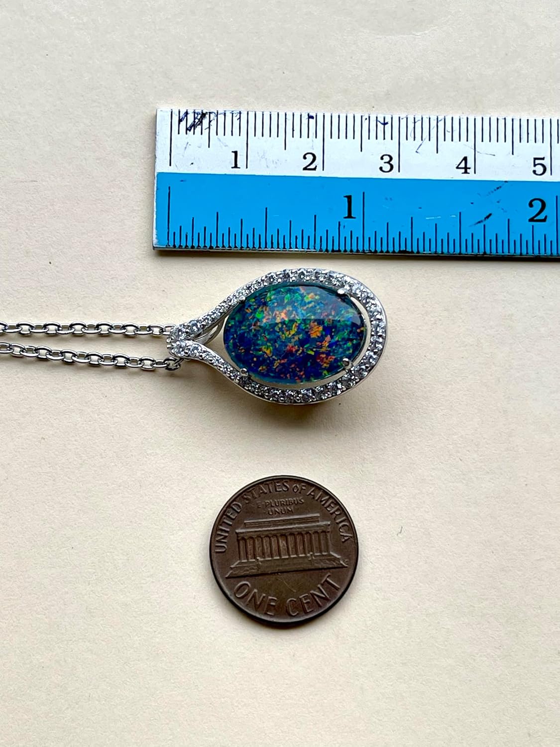 Australian Fire Opal Necklace - Large Genuine Australian Triplets Opal Necklace Pendant White Gold Plated on Sterling Silver Women's Jewelry