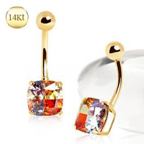 14K Yellow Gold Navel Ring with Miracle Cubic Zirconia | Body Jewelry