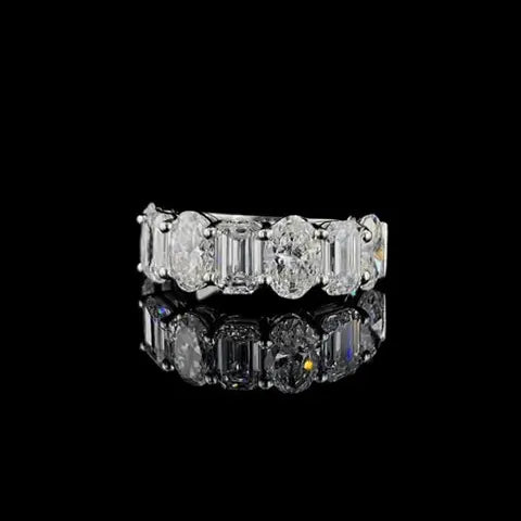 4.9ct Lab Diamond Ring | Oval & Emerald Half Eternity | IGI Certified | 10K Gold