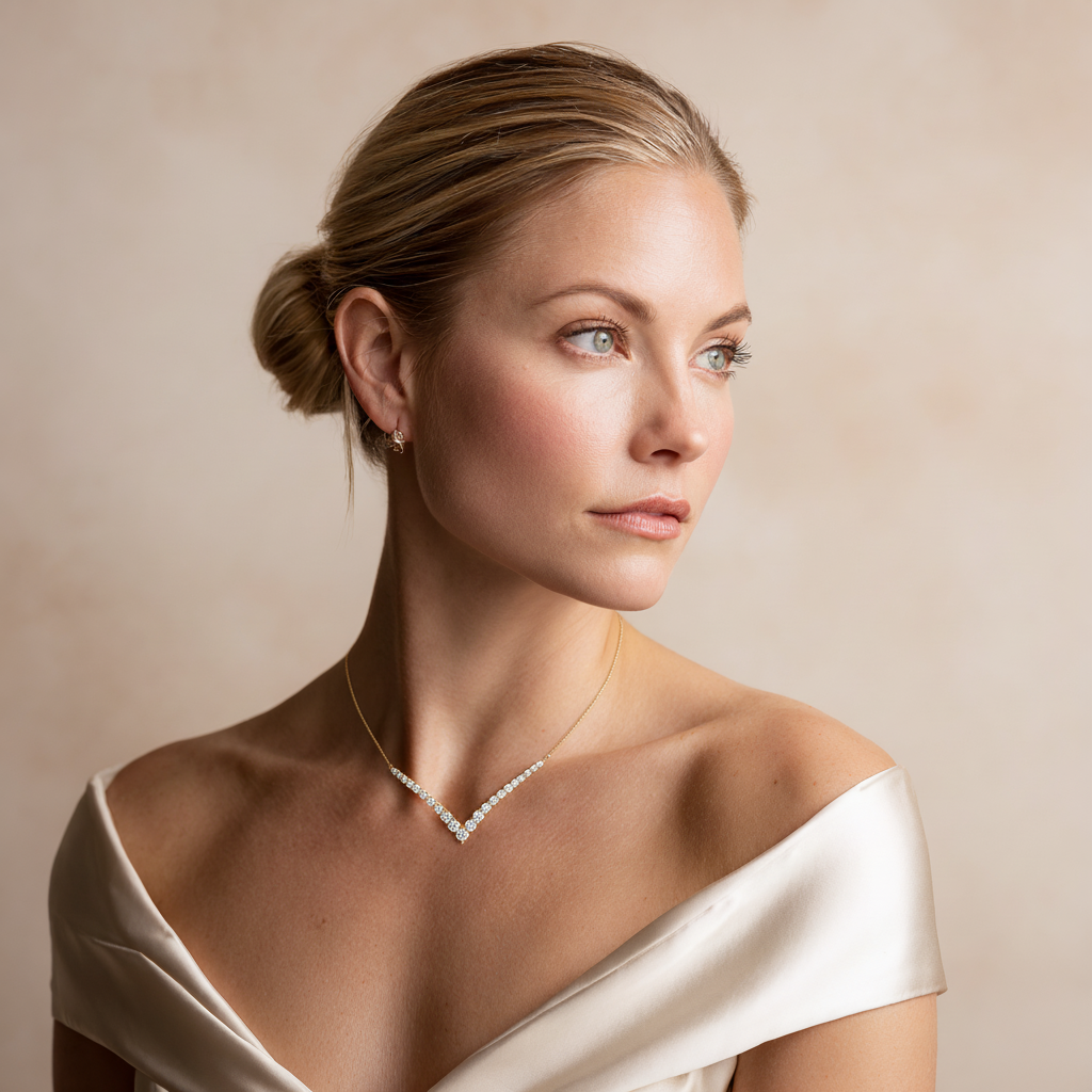 5ct Lab Diamond V Necklace | Graduated Round Brilliant | IGI Certified | 10K Gold