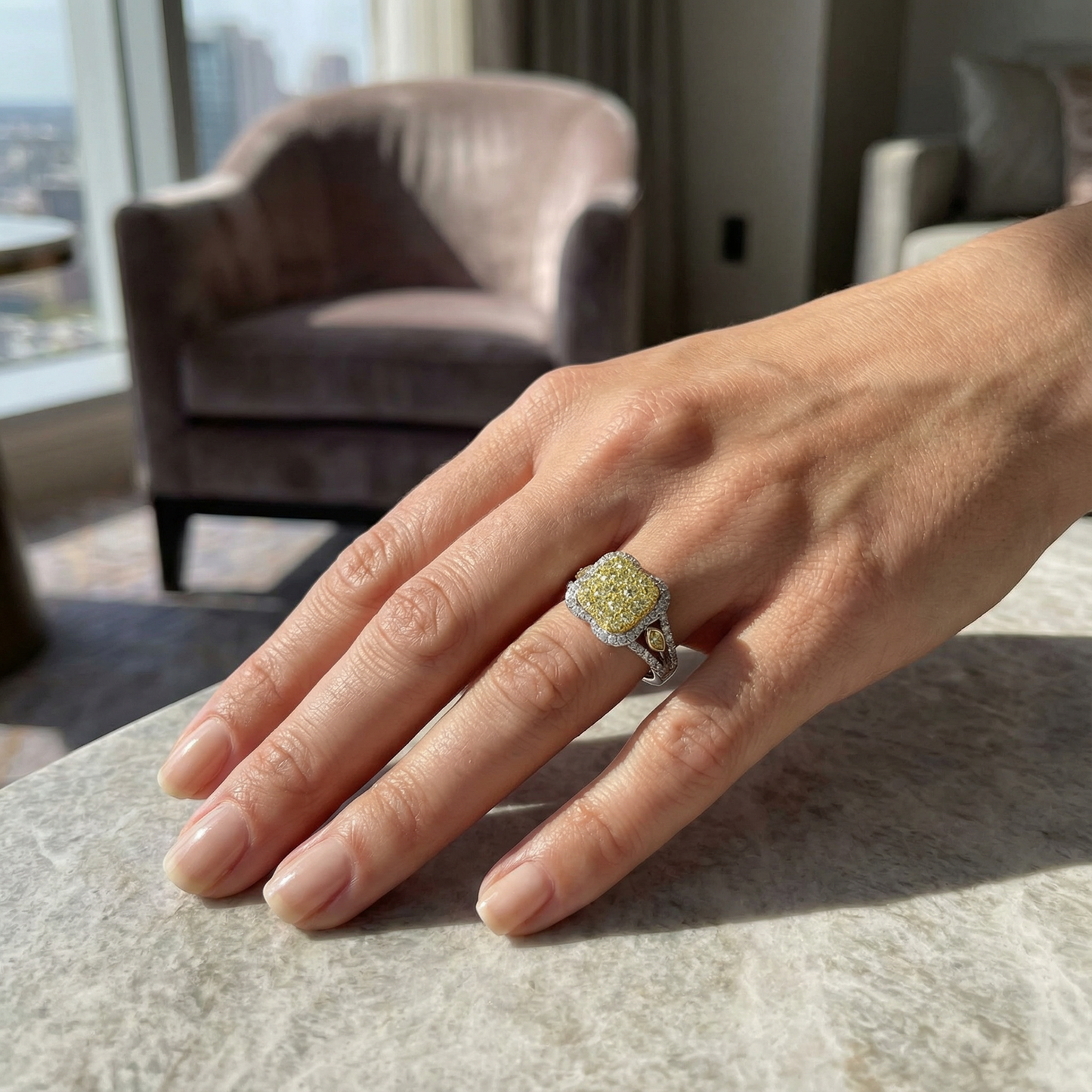 1.75ct Canary Yellow Lab Diamond Cluster Ring | 10K White Gold | Draco