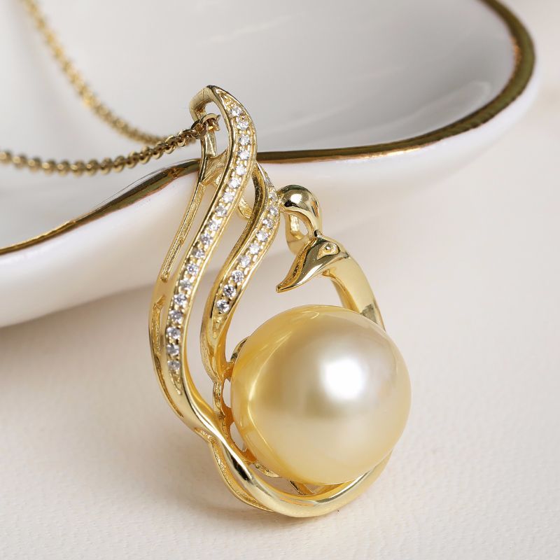 11-12mm Saltwater Pearl Pendant | 925 Silver with Gold Accent | Ocean Luxury