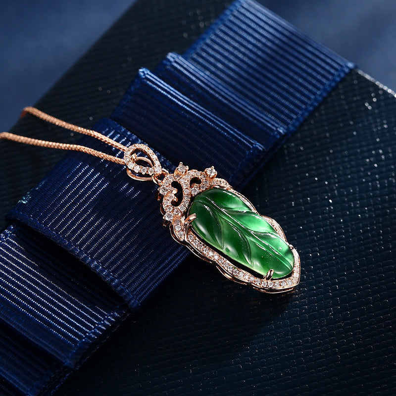 18K Gold Inlaid Emerald Necklace with Diamond Details | Ethnic Luxury