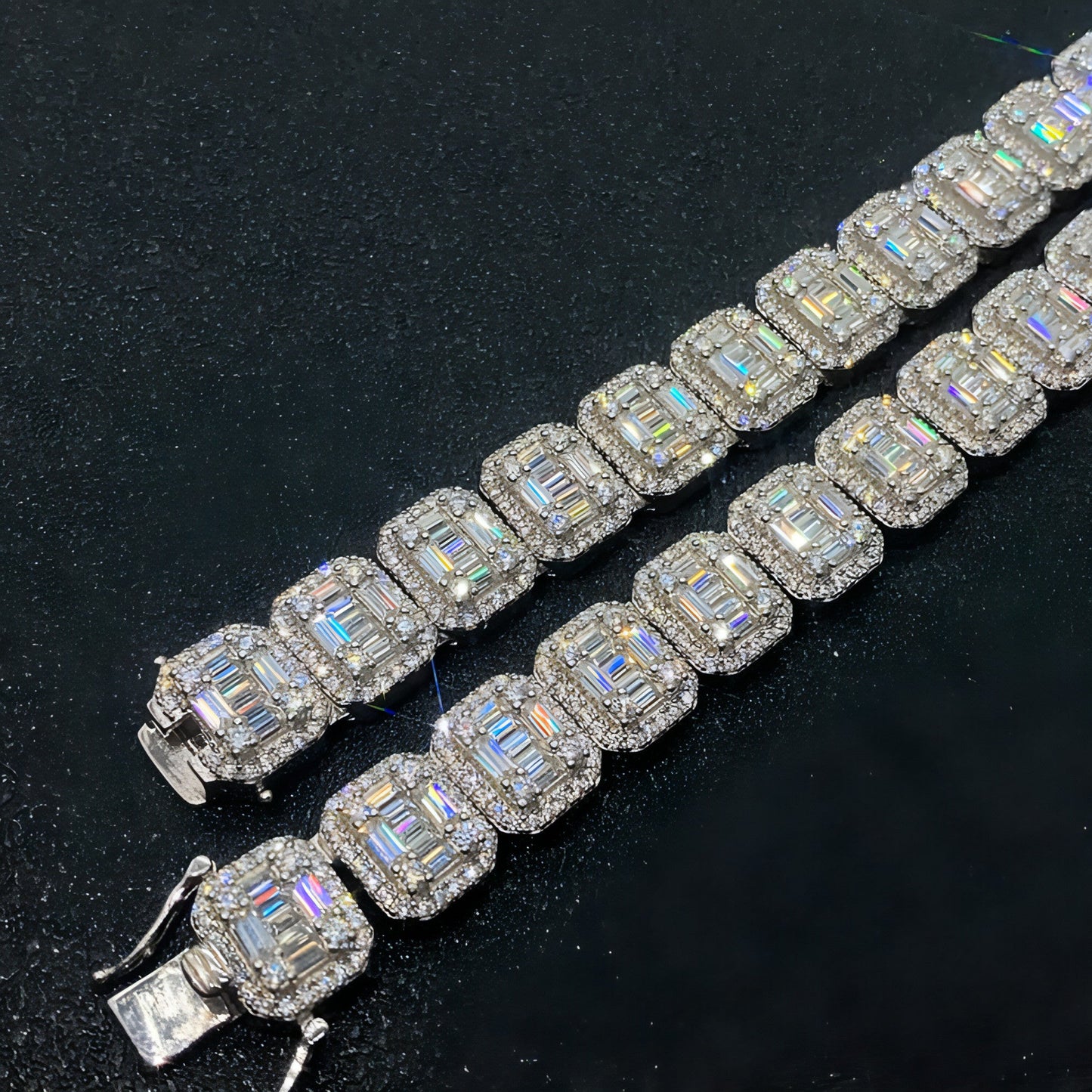 S925 Silver Rectangular Moissanite Cuban Link Chain | Sophisticated Luxury
