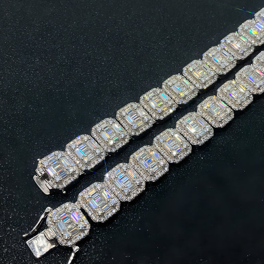 S925 Silver Rectangular Moissanite Cuban Link Chain | Sophisticated Luxury