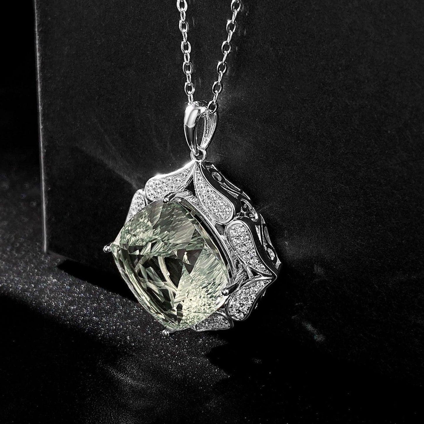 Luxury S925 Silver & Natural Green Stone Sweater Chain Set | Femininity Collection