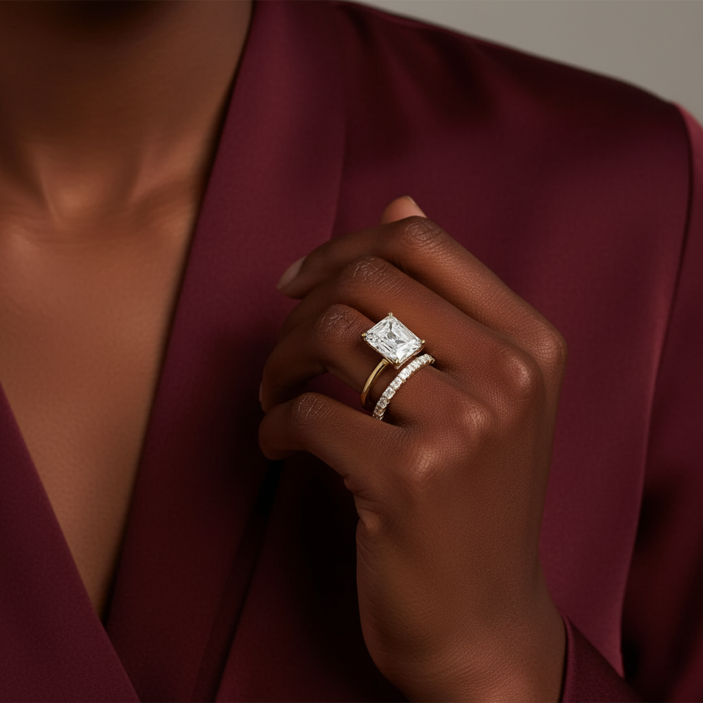 2ct Lab Diamond Ring | Emerald Half Eternity | IGI Certified | 10K Gold