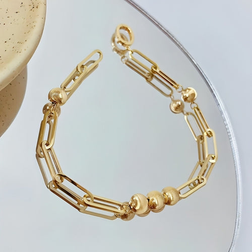 18K Gold Cat Eye Checker Handmade Thick Bracelet | Artisan Luxury