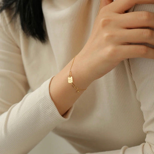 18K Gold Square Link Necklace & Bracelet Set | Geometric Luxury
