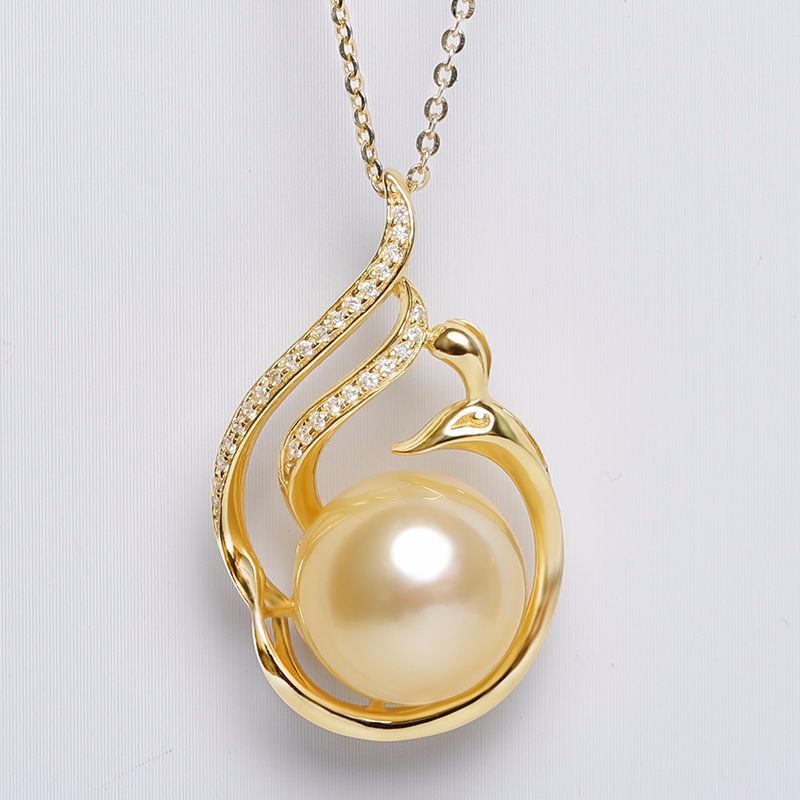 11-12mm Saltwater Pearl Pendant | 925 Silver with Gold Accent | Ocean Luxury