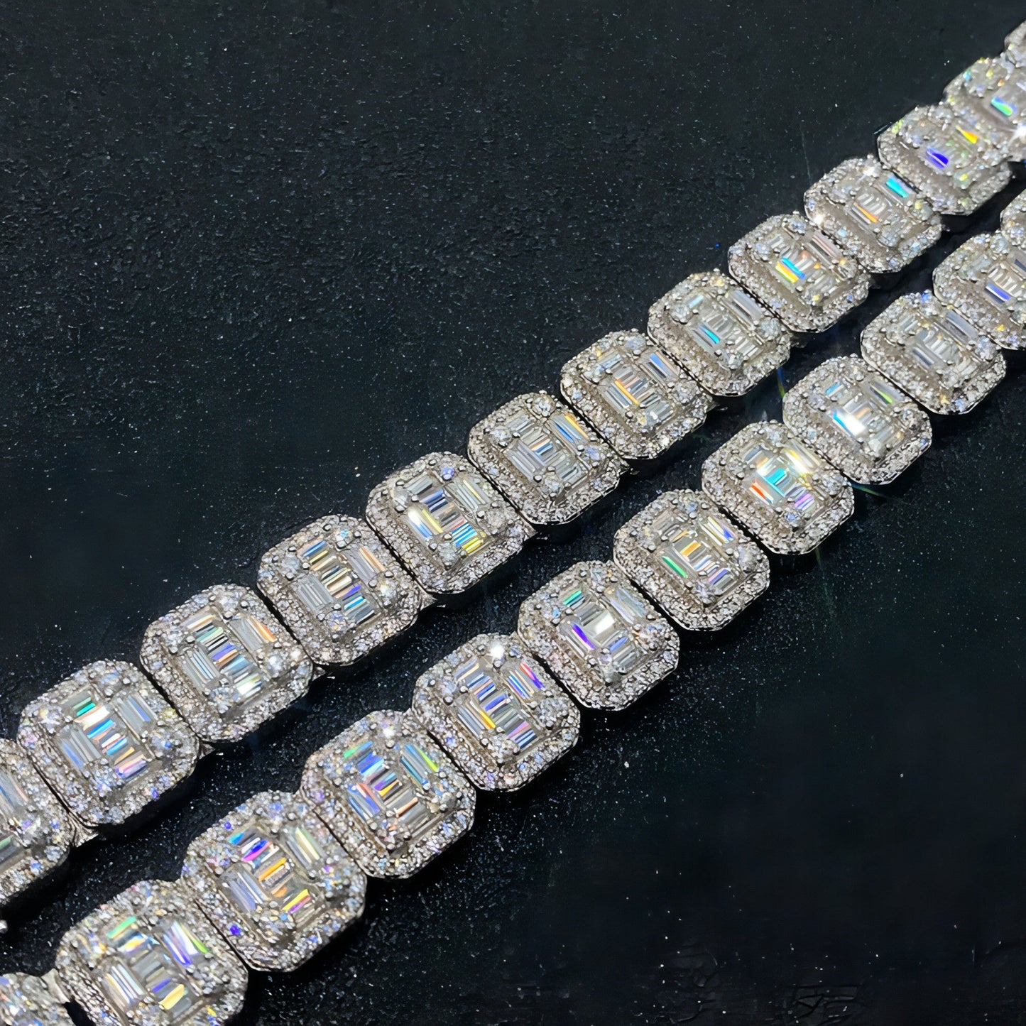 S925 Silver Rectangular Moissanite Cuban Link Chain | Sophisticated Luxury