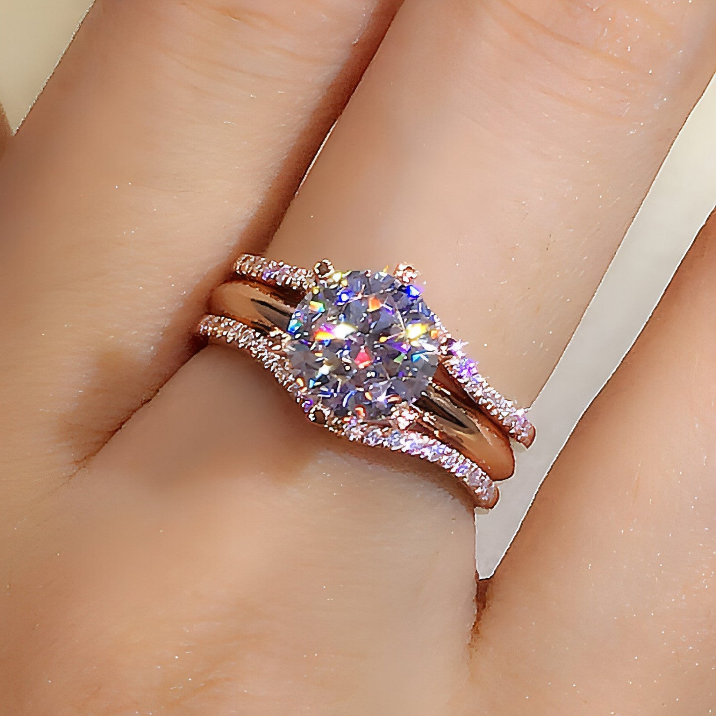 Versatile Elegance 18K Gold Moissanite Ring Duo | Stackable Luxury Set