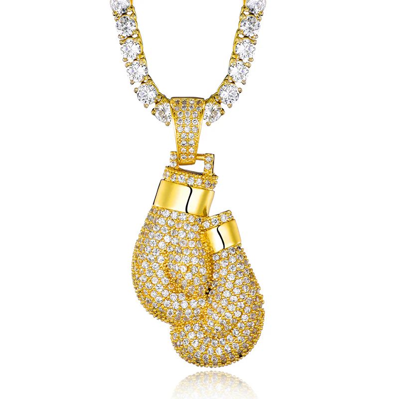 7ct Lab Diamond Boxing Gloves Pendant & Chain | IGI Certified VS | 10K Gold