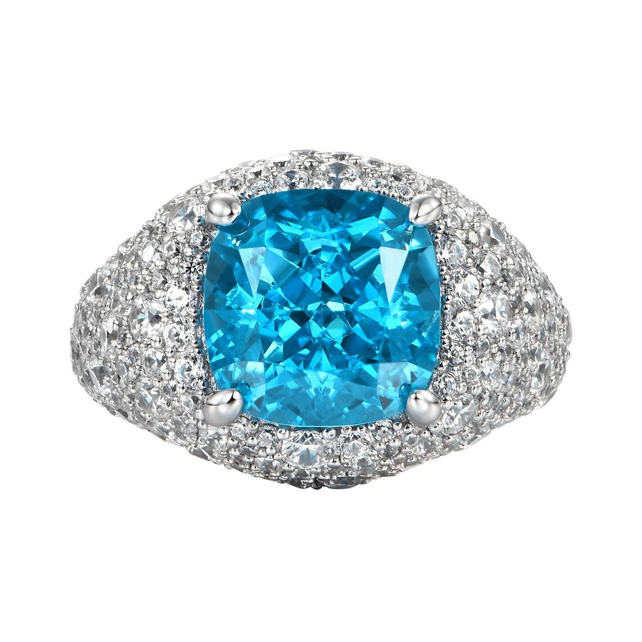 9.03ct Lab Diamond Ring | Cushion Blue Pavé | IGI Certified VS1 | 10K Gold