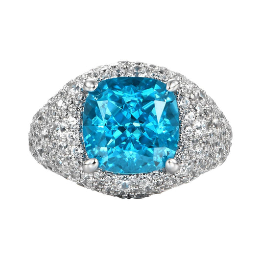9.03ct Lab Diamond Ring | Cushion Blue Pavé | IGI Certified VS1 | 10K Gold