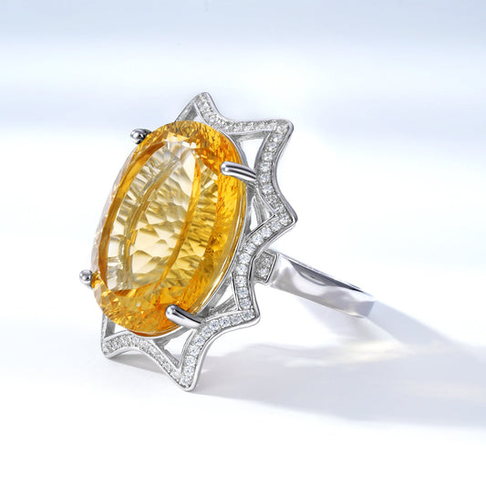 Women's Large Natural Citrine Statement Ring | Warm Golden Gemstone