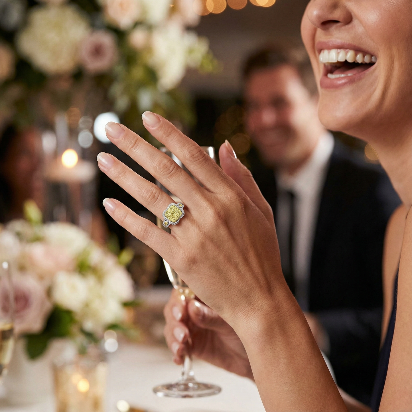 1.75ct Canary Yellow Lab Diamond Cluster Ring | 10K White Gold | Draco