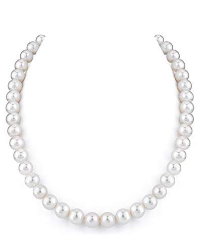 THE PEARL SOURCE 14K Gold 9-10mm AAAA Quality White Freshwater Cultured Pearl Necklace for Women in 16" Choker Length - SM