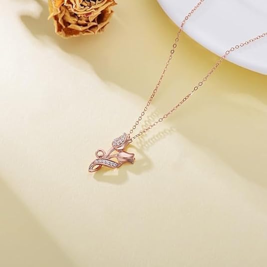 Rose Necklace for Women 14K Solid Gold Rose Pendant Necklace Flower Jewelry Wedding Birthday Gifts for Her Girlfriend Mom Wife,16+2Inch