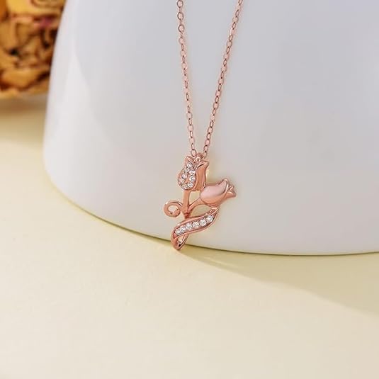 Rose Necklace for Women 14K Solid Gold Rose Pendant Necklace Flower Jewelry Wedding Birthday Gifts for Her Girlfriend Mom Wife,16+2Inch