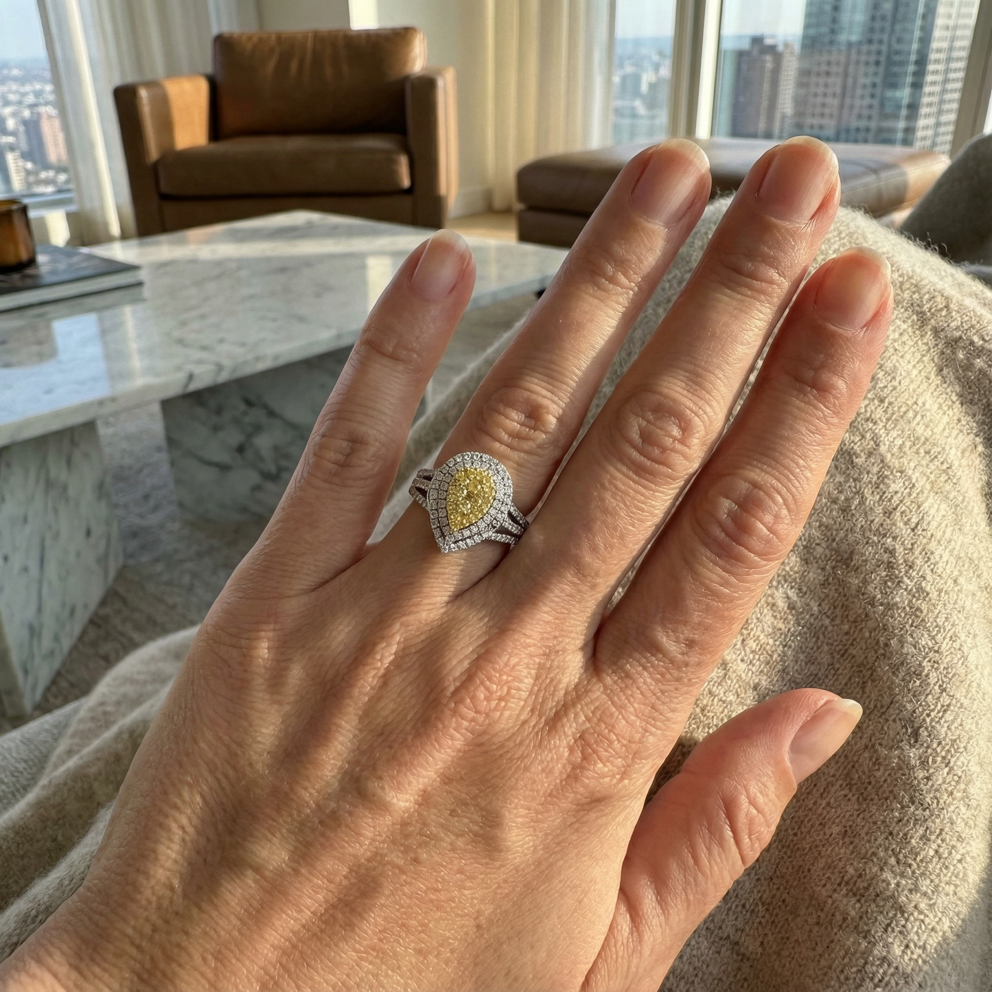 1.2ct Lab Grown Yellow Diamond Fashion Ring | 10K White Gold | Draco