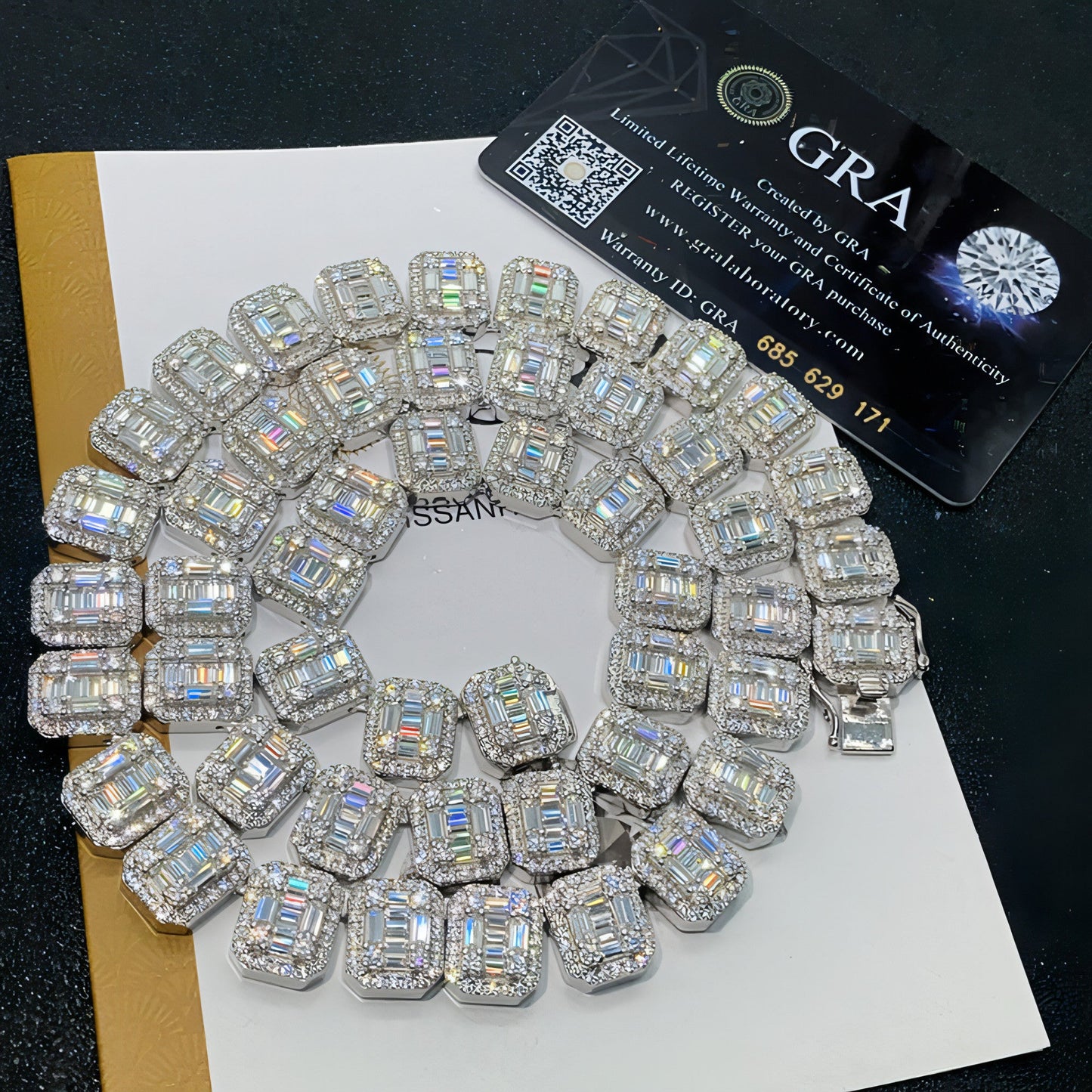 S925 Silver Rectangular Moissanite Cuban Link Chain | Sophisticated Luxury