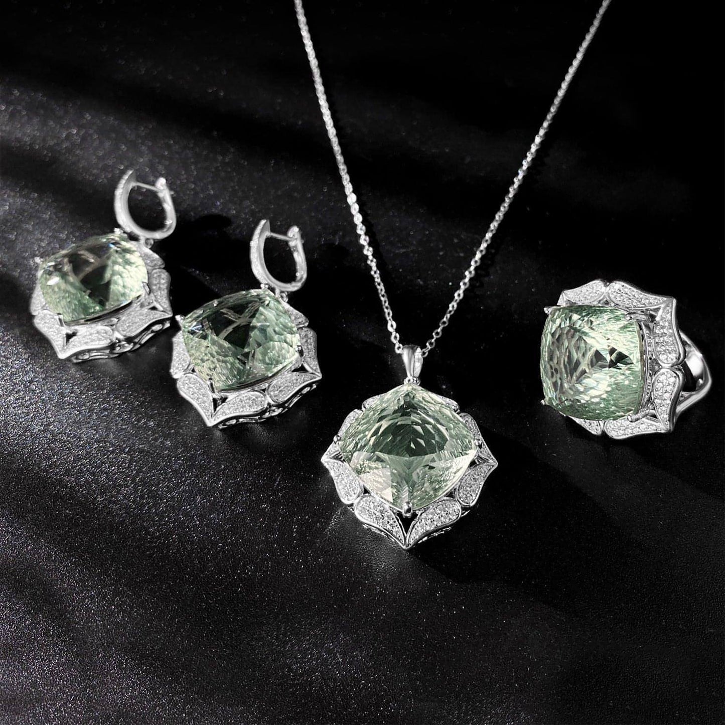 Luxury S925 Silver & Natural Green Stone Sweater Chain Set | Femininity Collection