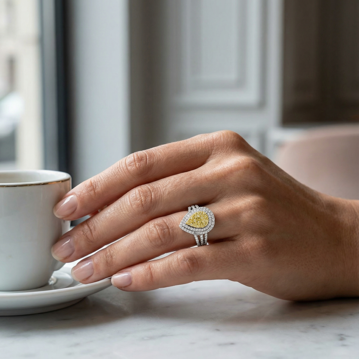 1.2ct Lab Grown Yellow Diamond Fashion Ring | 10K White Gold | Draco