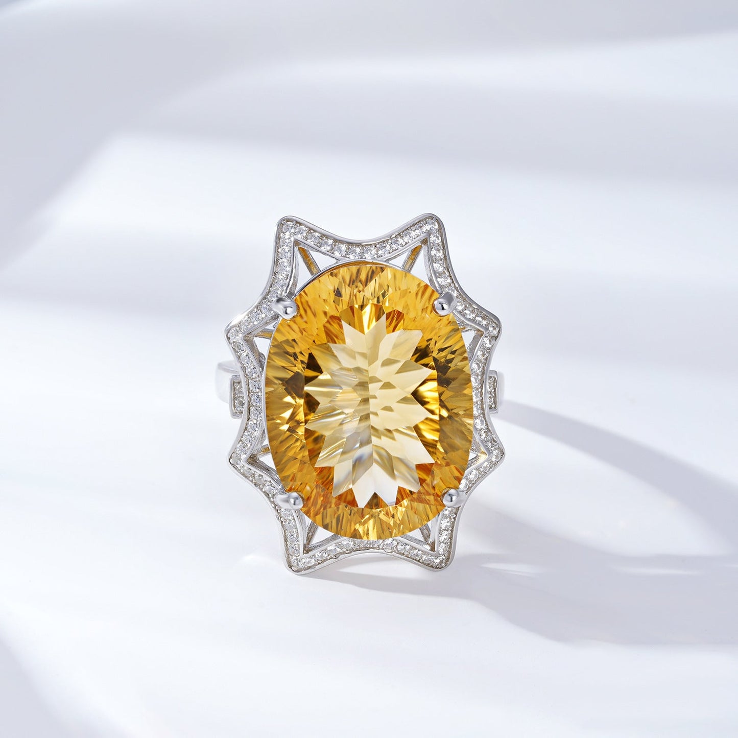 Women's Large Natural Citrine Statement Ring | Warm Golden Gemstone