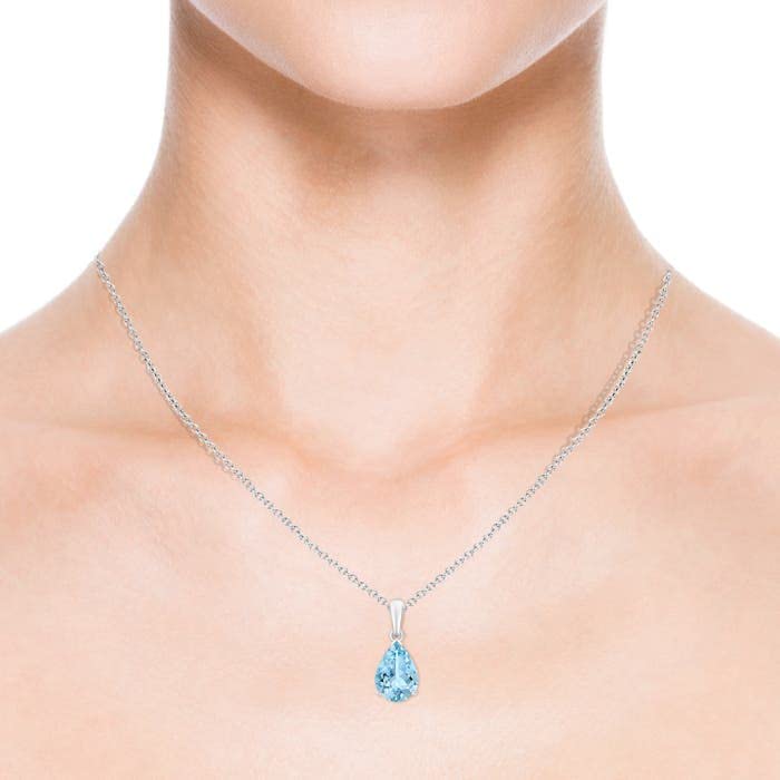 Pear-Cut Aquamarine Solitaire Pendant | 14K Gold | March Birthstone