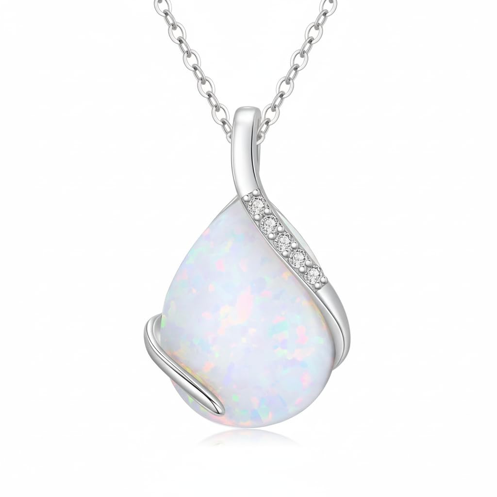 YDD 14K Solid Gold Gemstone Birthstone Necklaces for Women Dainty 2 Carat Pear Shaped Teardrop Gemstone Birthstone Pendant Anniversary Birthday Jewelry Gifts for Her 16"-18"