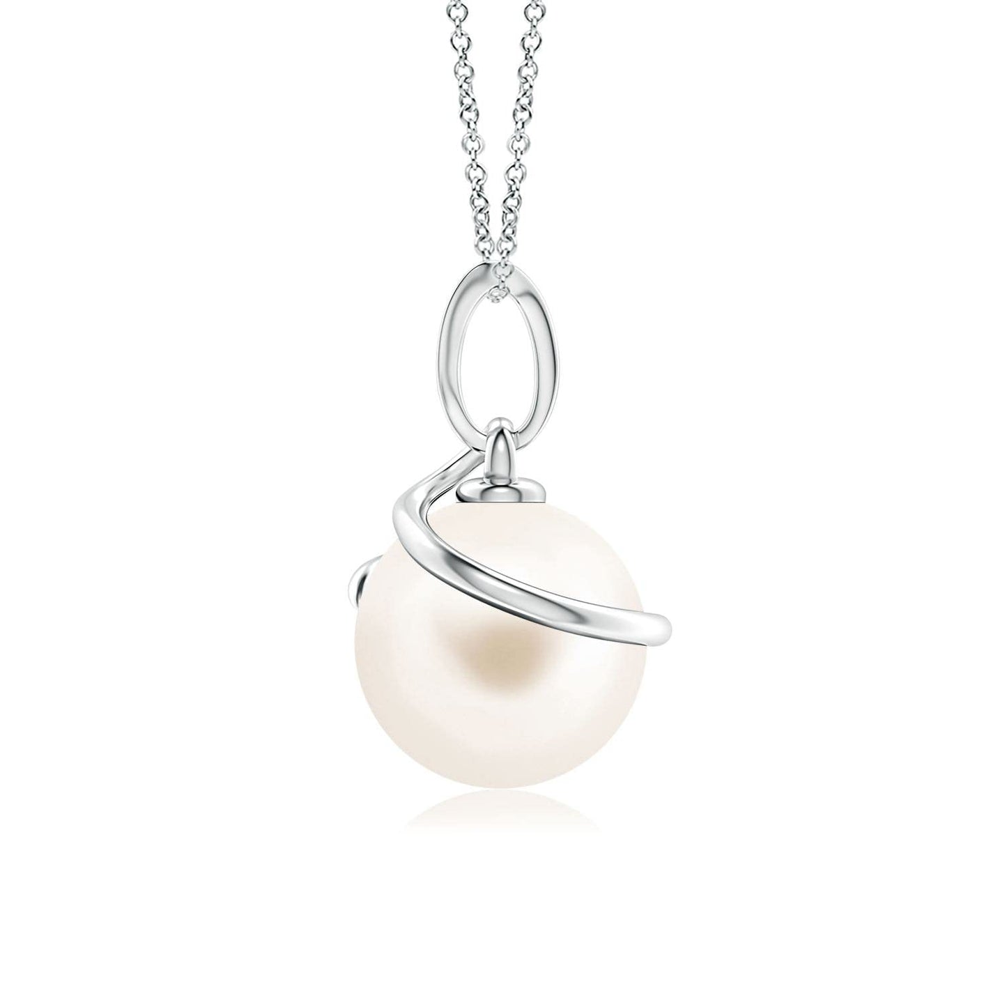 Angara Freshwater Pearl Spiral Pendant with Diamonds in Silver/14K Solid Gold/Platinum | Freshwater Pearl Solitaire 18" Necklace for Women | June Birthstone, Anniversary Jewelry Gift