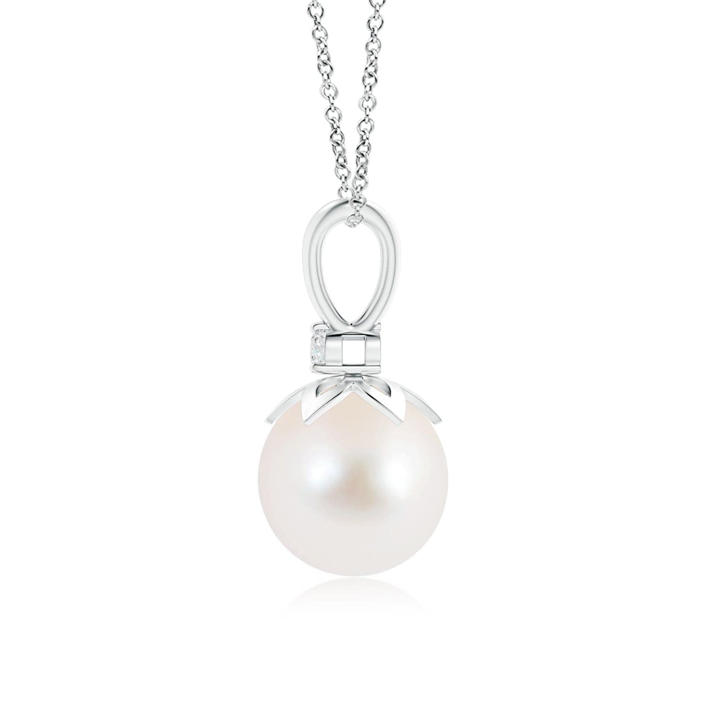 Angara Freshwater Pearl V-Bale Pendant with Diamond in Silver/14K Solid Gold/Platinum | Freshwater Pearl Solitaire 18" Necklace for Women | June Birthstone, Anniversary Jewelry Gift