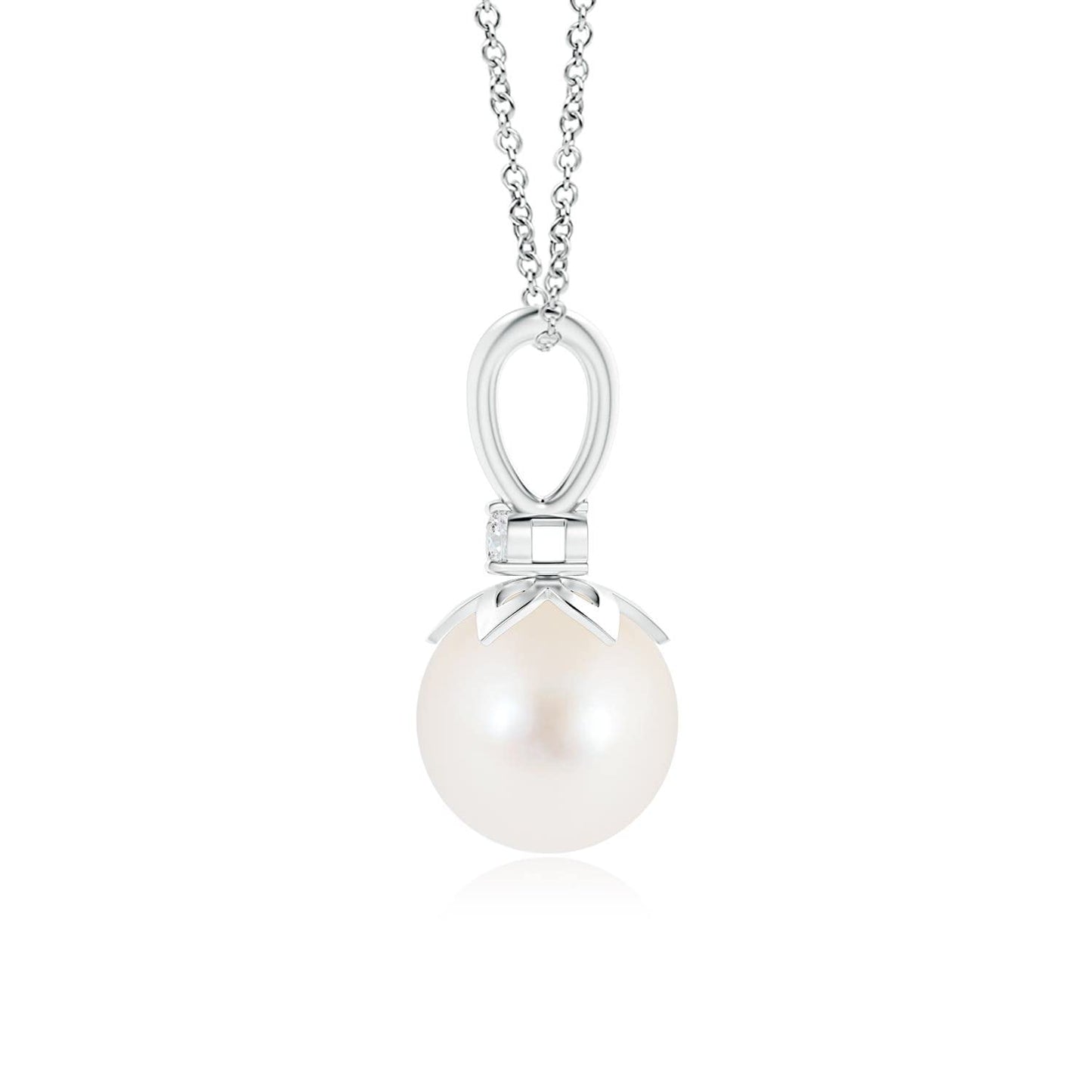 Angara Freshwater Pearl V-Bale Pendant with Diamond in Silver/14K Solid Gold/Platinum | Freshwater Pearl Solitaire 18" Necklace for Women | June Birthstone, Anniversary Jewelry Gift