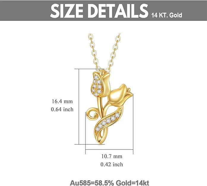 Rose Necklace for Women 14K Solid Gold Rose Pendant Necklace Flower Jewelry Wedding Birthday Gifts for Her Girlfriend Mom Wife,16+2Inch