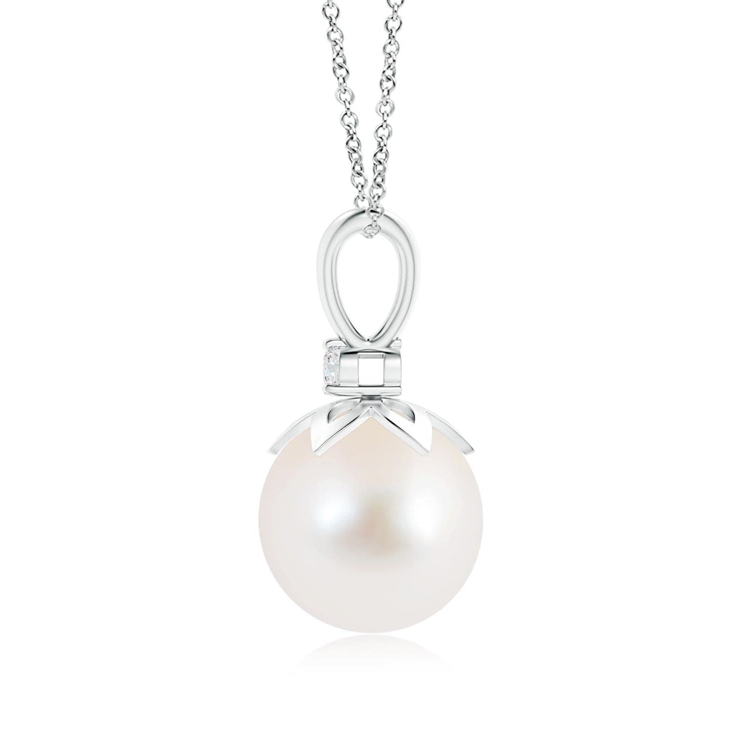 Angara Freshwater Pearl V-Bale Pendant with Diamond in Silver/14K Solid Gold/Platinum | Freshwater Pearl Solitaire 18" Necklace for Women | June Birthstone, Anniversary Jewelry Gift