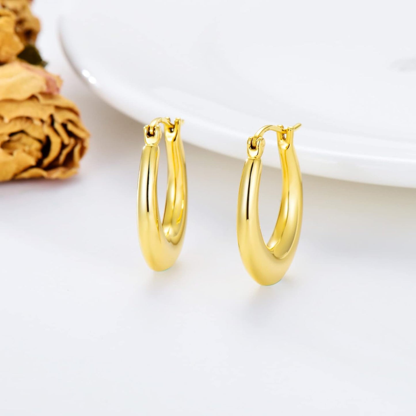 SISGEM 18k Yellow Gold Oval Hoop Earrings for Women, Real 18 Carat Gold Gold Hoops Fine Jewelry for Her (14mm*20mm)