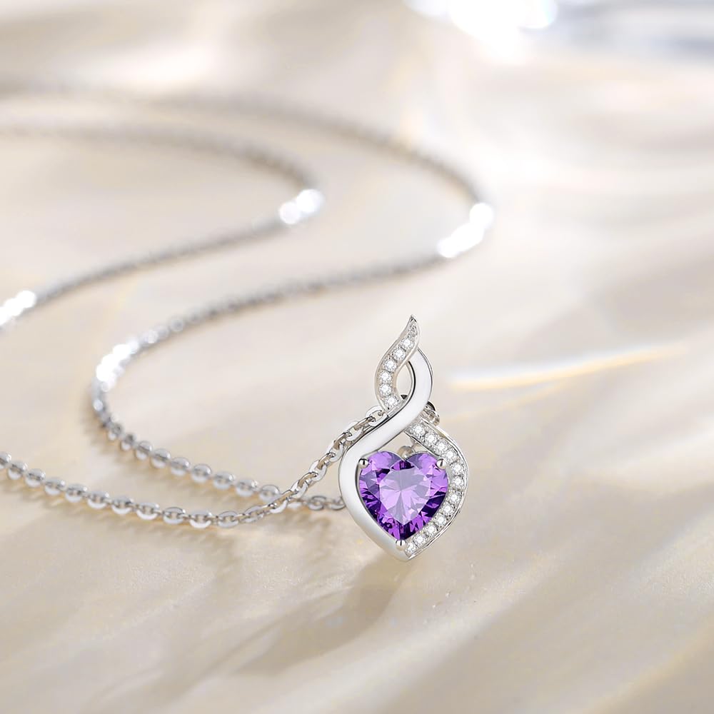 FANCIME 14K Solid White Gold Heart Birthstone Necklace with Diamond Pendent Birthday Gifts for Mom Women, Sterling Silver Chain 16" + 2" Extender