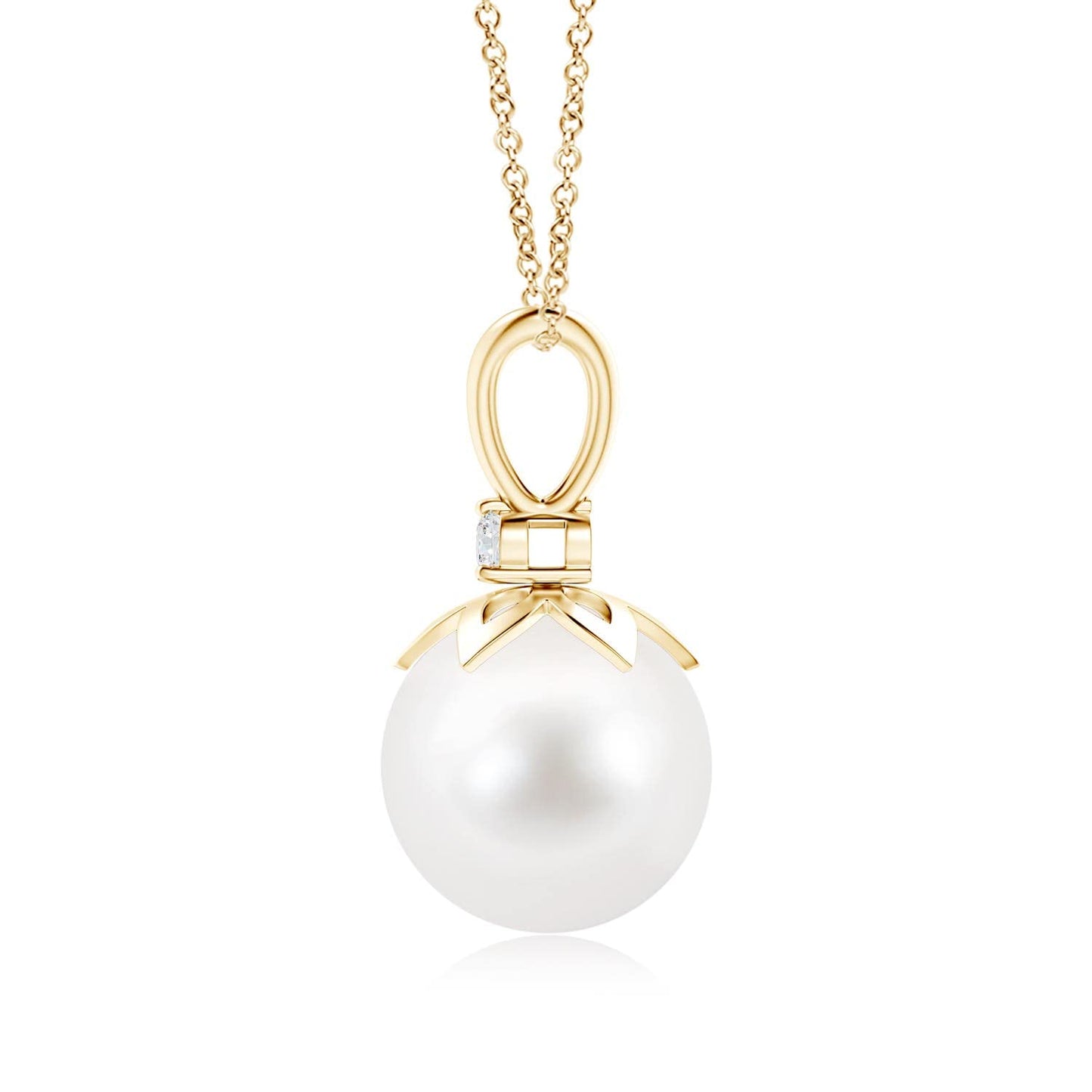 Angara Freshwater Pearl V-Bale Pendant with Diamond in Silver/14K Solid Gold/Platinum | Freshwater Pearl Solitaire 18" Necklace for Women | June Birthstone, Anniversary Jewelry Gift