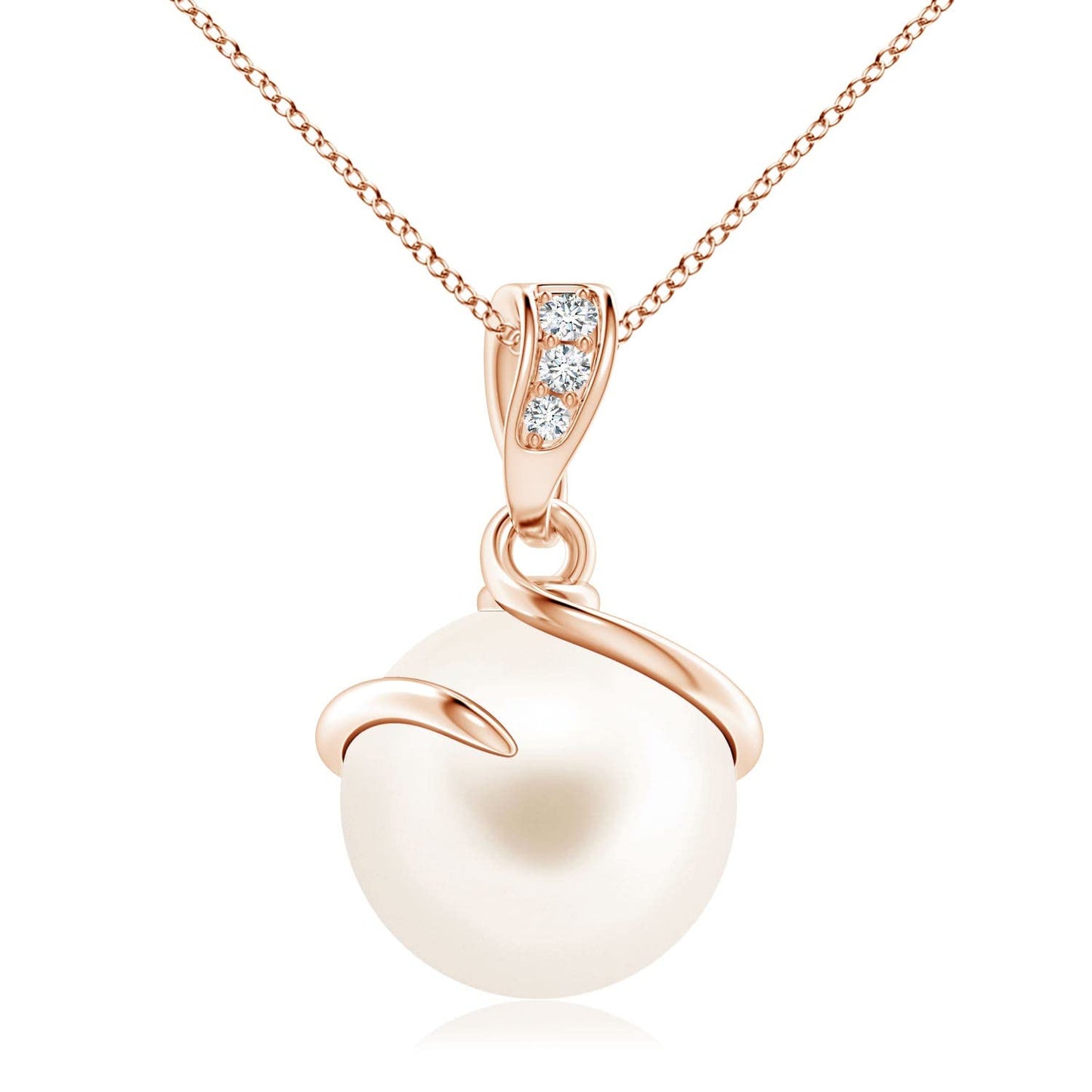 Angara Freshwater Pearl Spiral Pendant with Diamonds in Silver/14K Solid Gold/Platinum | Freshwater Pearl Solitaire 18" Necklace for Women | June Birthstone, Anniversary Jewelry Gift