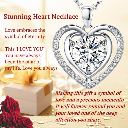 Heart Pendant Gold Necklace for Women Moissanite Lab-Created Gem I Love You Wedding Anniversary Birthday Christmas Valentine Engagements Mothers Day Jewelry for Wife Her Girlfriend Mom Daughter - SM