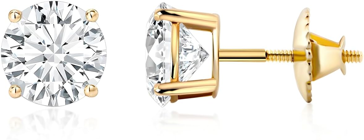Scottsdale Diamond 14K Gold 0.5 to 4 Carat Certified Lab Grown Diamond Stud Earrings for Women Her Round Cut 4 Prong Screw Back Fine Jewelry (E/F Color, VS1-VS2 Clarity) Graduation | Mothers Day | Anniversary