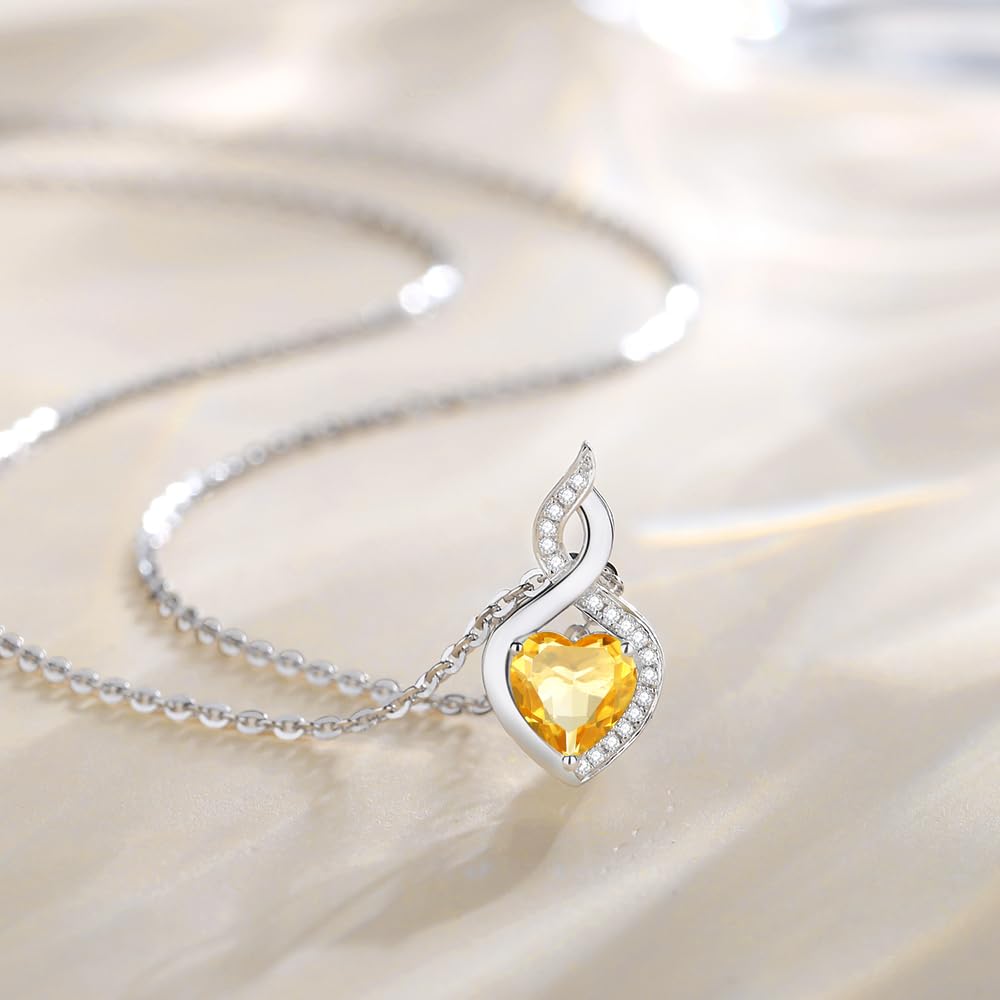 FANCIME 14K Solid White Gold Heart Birthstone Necklace with Diamond Pendent Birthday Gifts for Mom Women, Sterling Silver Chain 16" + 2" Extender